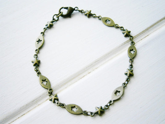 Antique Bronze Star Chain Bracelet/Boho Bracelet/Starry Night Inspired Bracelet/Star Jewelry/Flower Girl Bracelet/Boho Jewelry