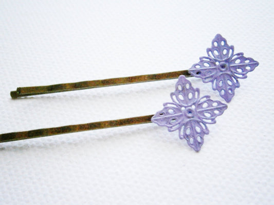 Amethyst Filigree Patina Antique Bronze Bobby Pins Set of Two/Hair Clips/Bohemian Hair Clips/Shabby Chic Hair Clips/Bobby Pins/Vintage Style