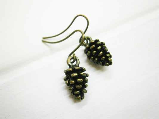 Small Antique Bronze Pinecone Charm On Antique Bronze French Earring Hooks/Nature Inspired Earrings/Woodland Earrings/Nature Jewerly