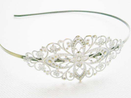 Antique White Patina Filigree Headband - Hair Accessory/Bridesmaid Gift/Family Pictures/Stocking Stuffer/Shabby Chic/Bohemian/Steampunk