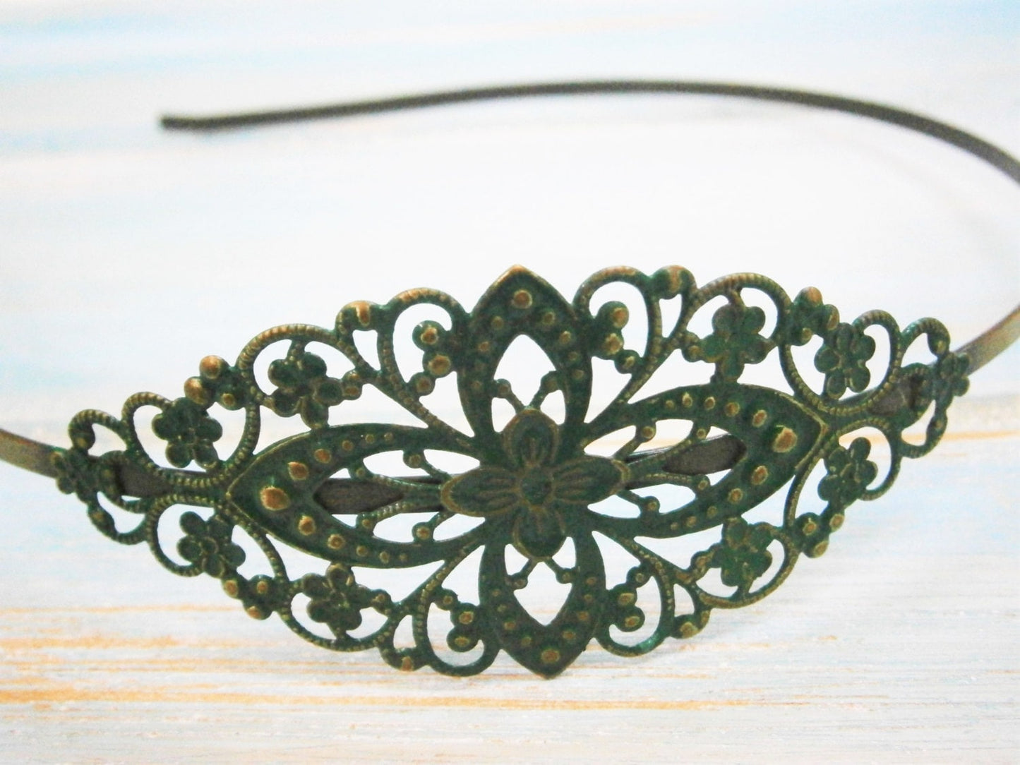 Forrest Green Patina Filigree Headband - Hair Accessory, Bridesmaid Gift, Family Pictures, Stocking Stuffer, Boho Headband, Rustic Wedding